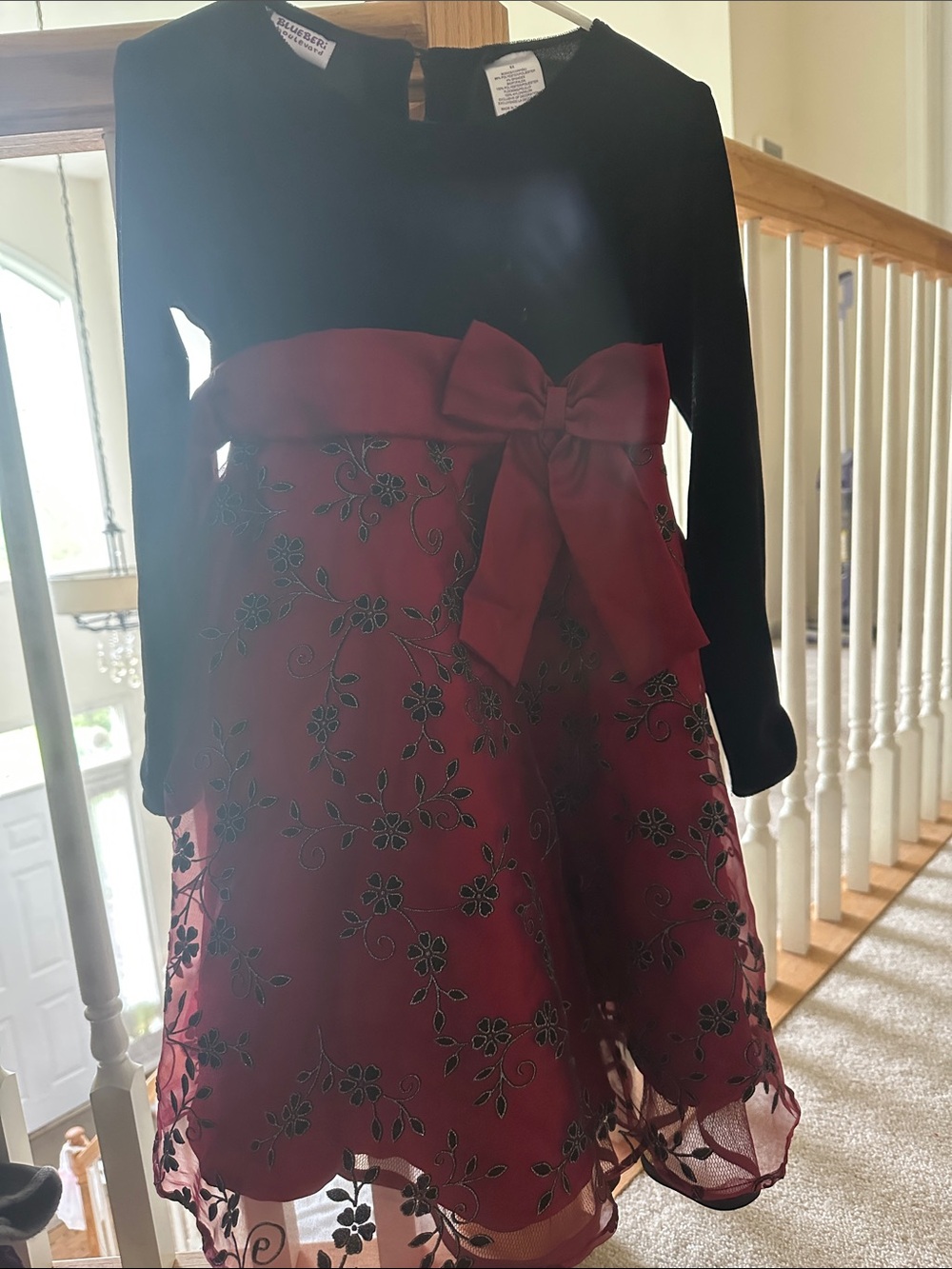 Black & Wine Floral Bow Party Dress